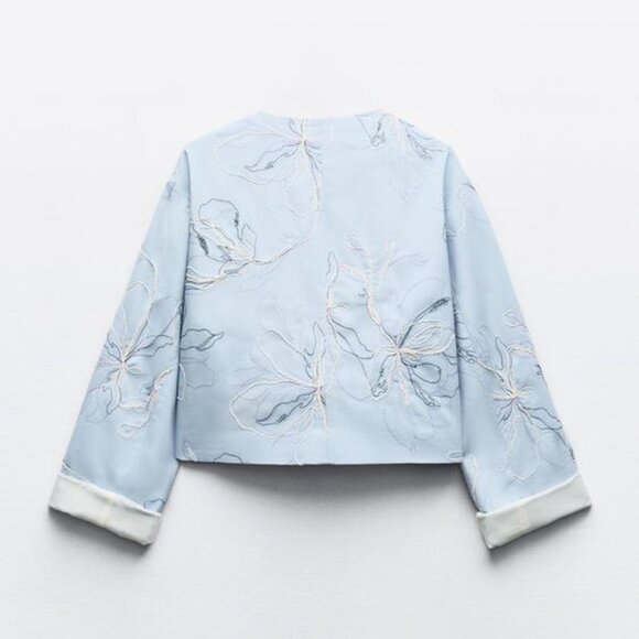 ZARA - Embroidered Round Neck Crop Jacket - L - Picture 5 of 13